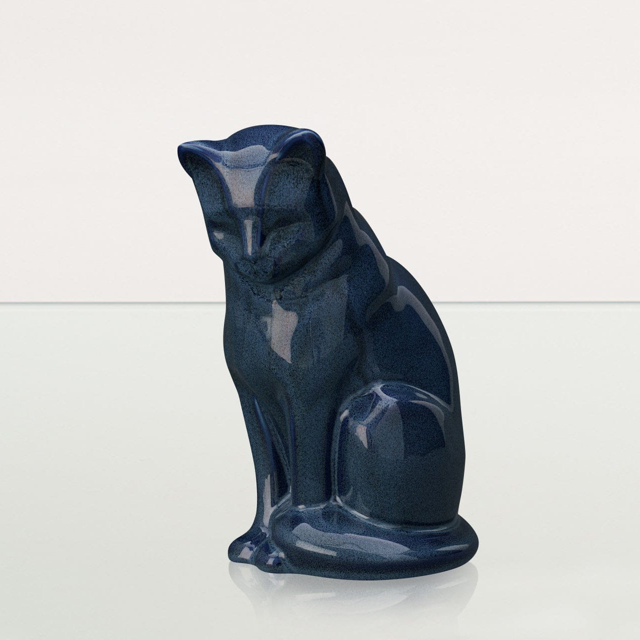 Sitting Cat Pet Urn for Ashes in Blue Melange