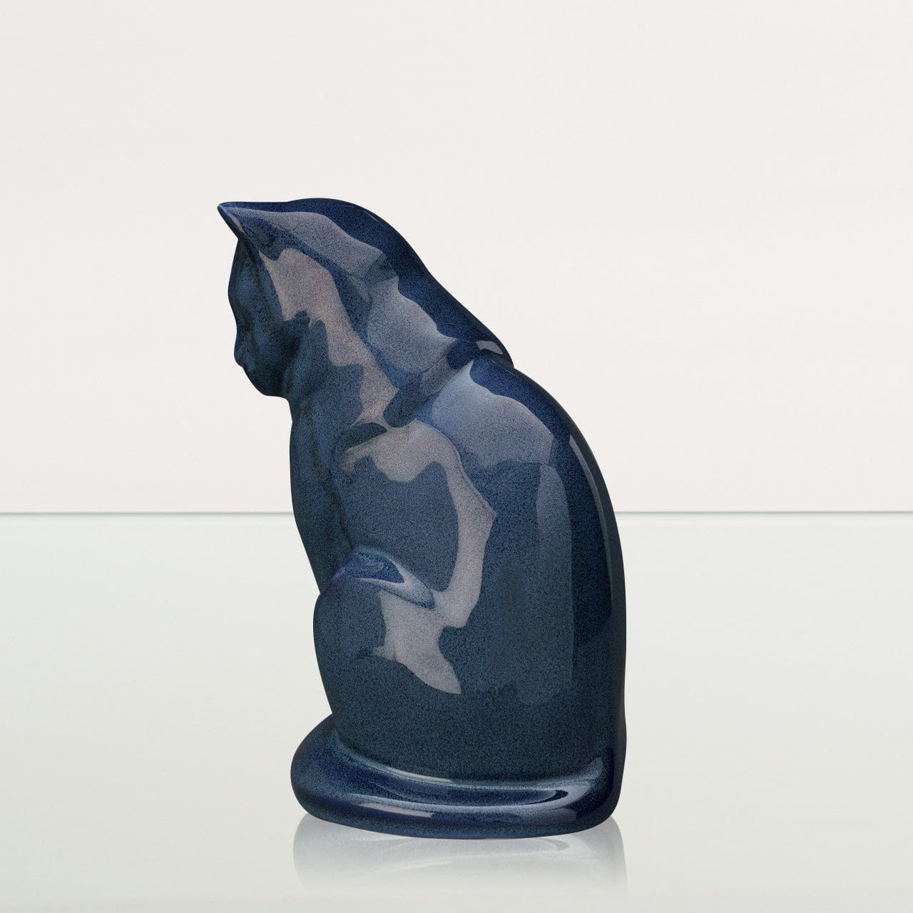 Sitting Cat Pet Urn for Ashes in Blue Melange