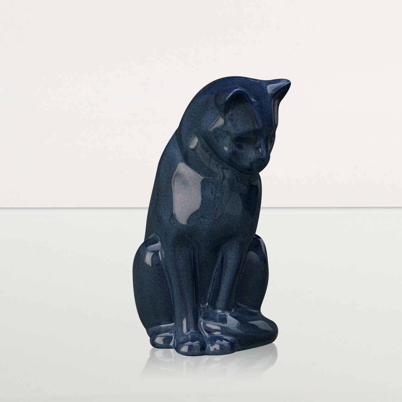 Sitting Cat Pet Urn for Ashes in Blue Melange