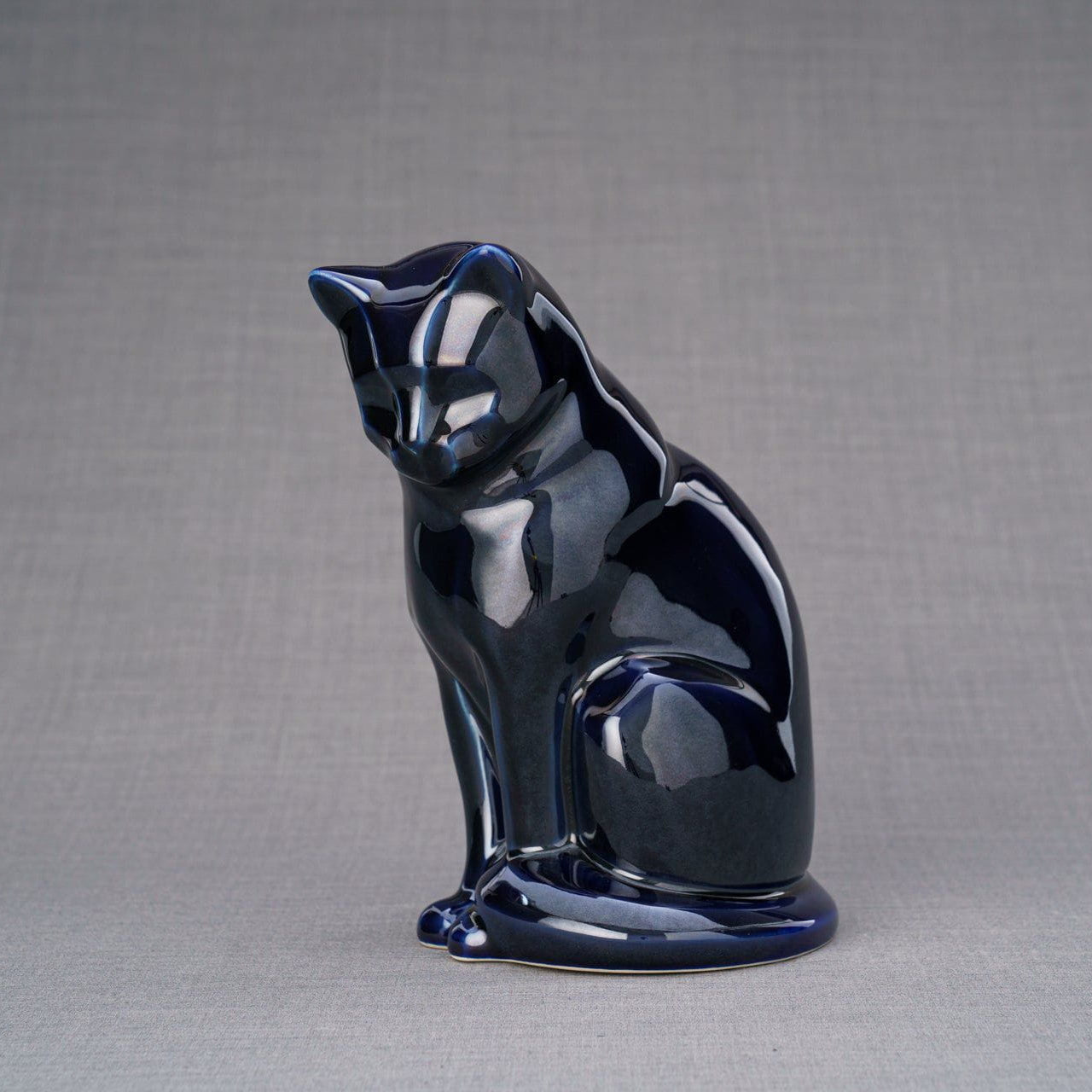 Sitting Cat Urn for Ashes in Metallic Blue