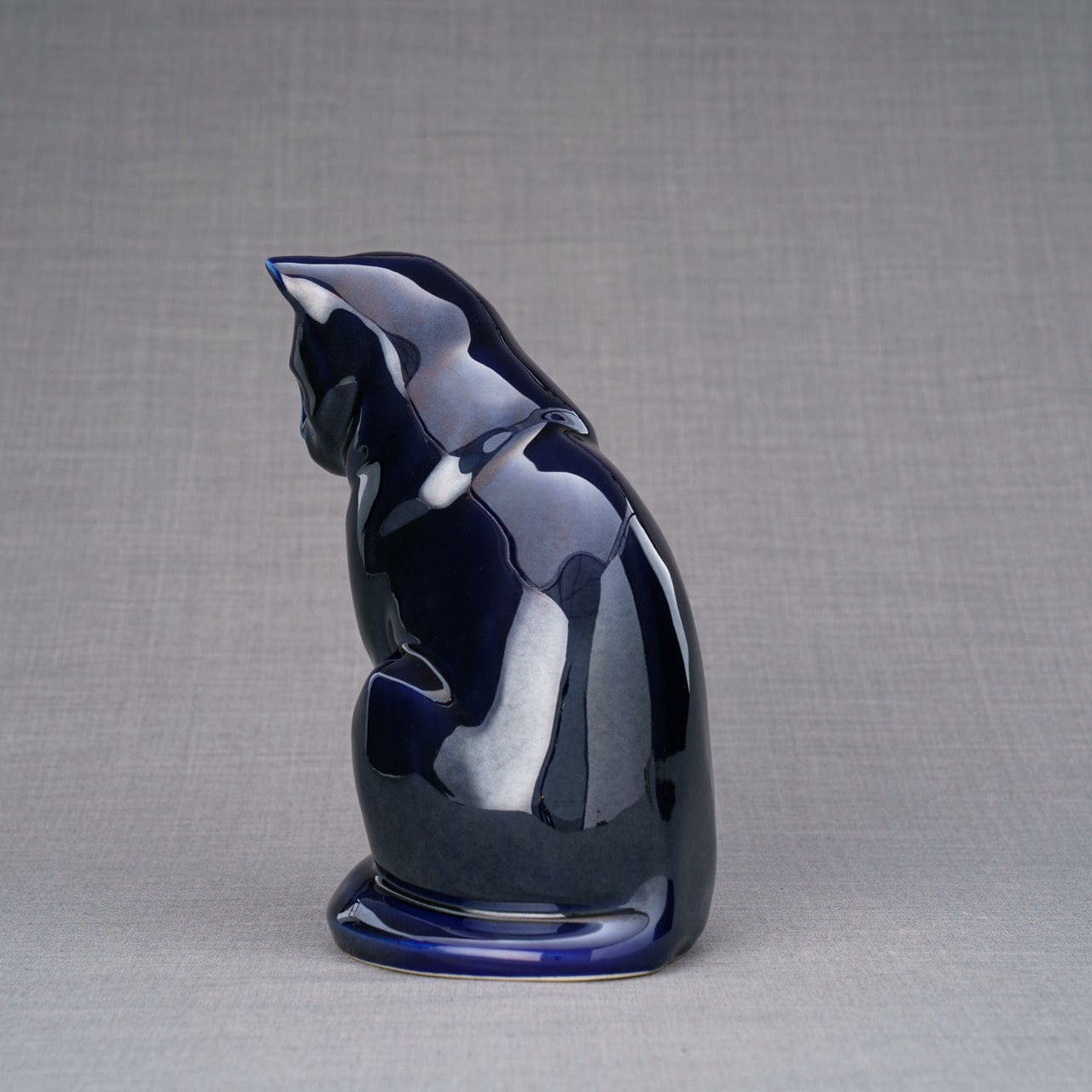 Sitting Cat Urn for Ashes in Metallic Blue
