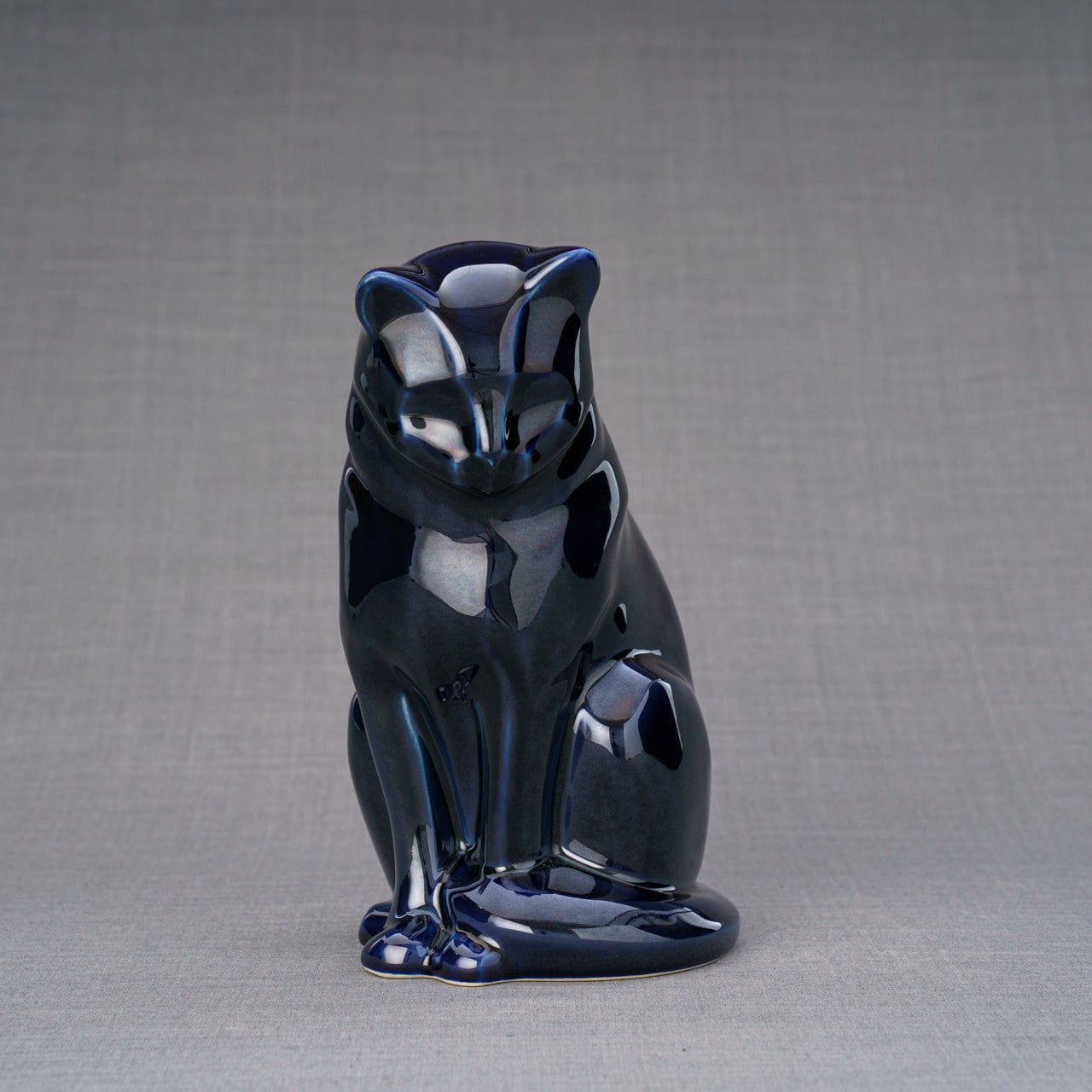 Sitting Cat Urn for Ashes in Metallic Blue