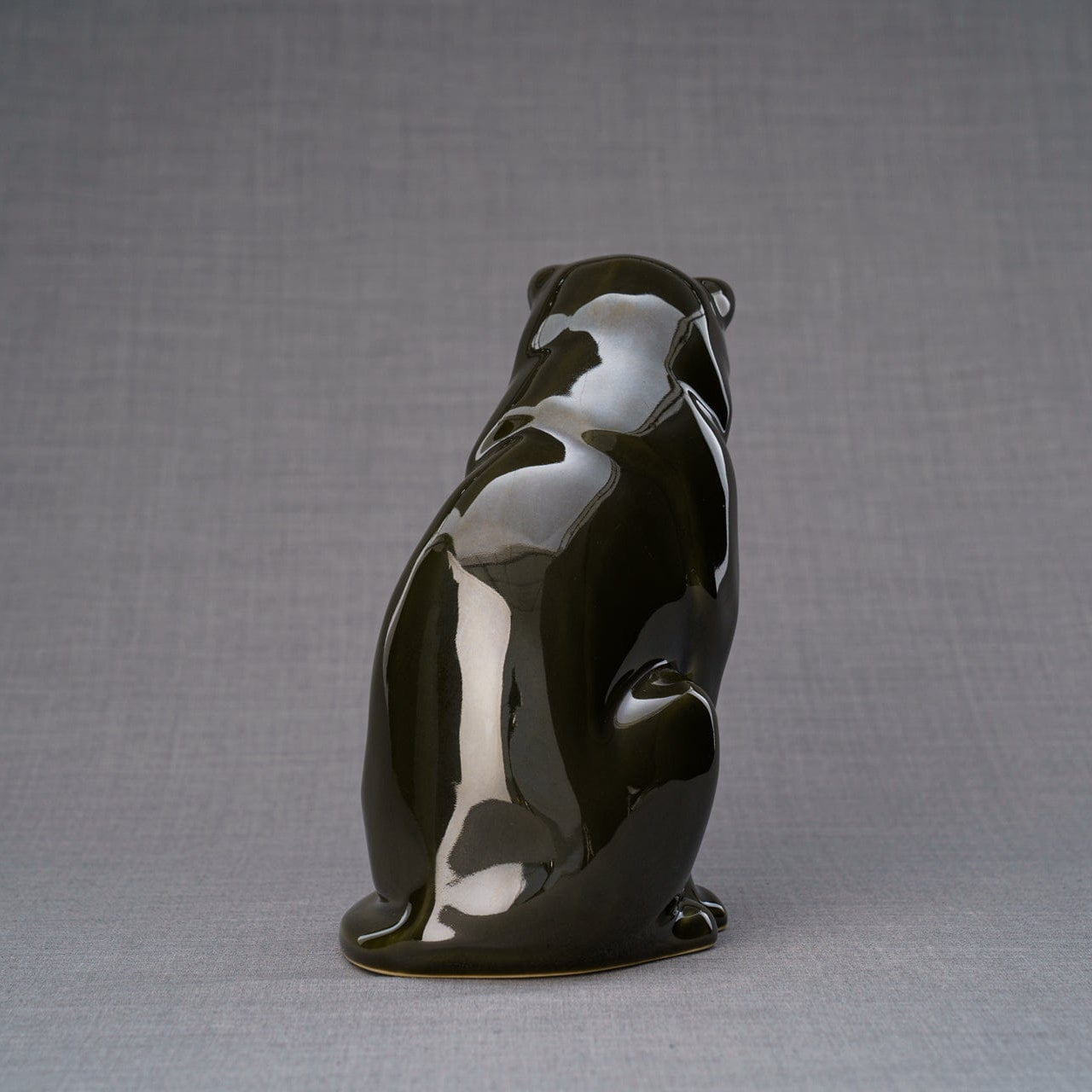 Sitting Cat Pet Urn for Ashes in Oily Green