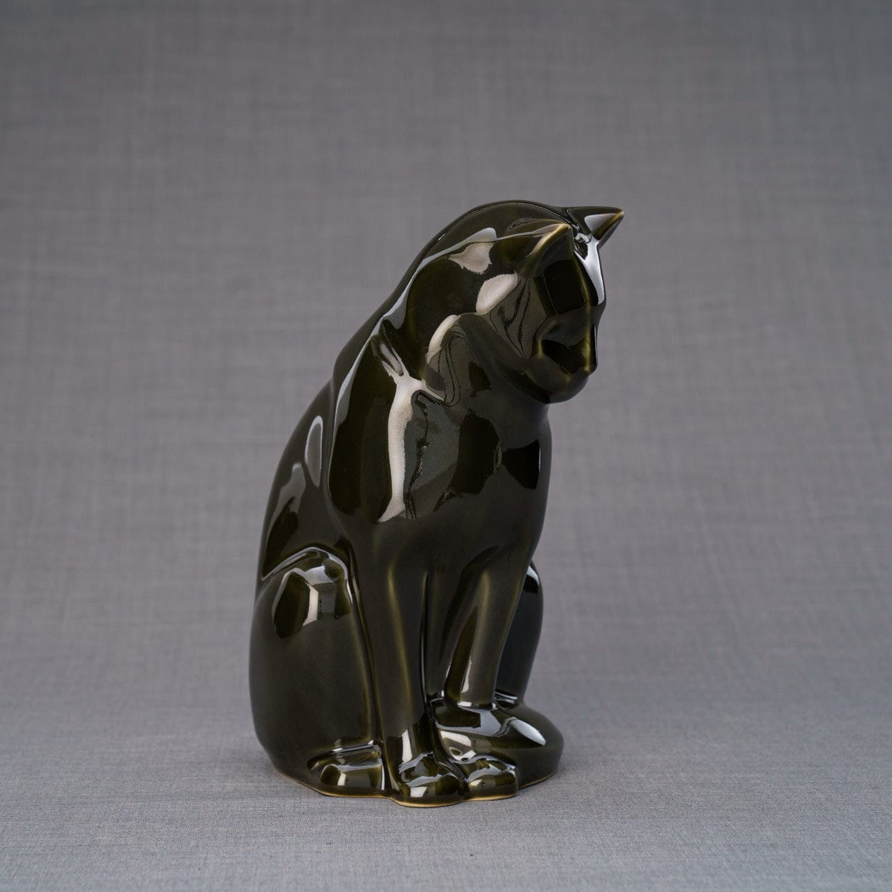 Sitting Cat Pet Urn for Ashes in Oily Green