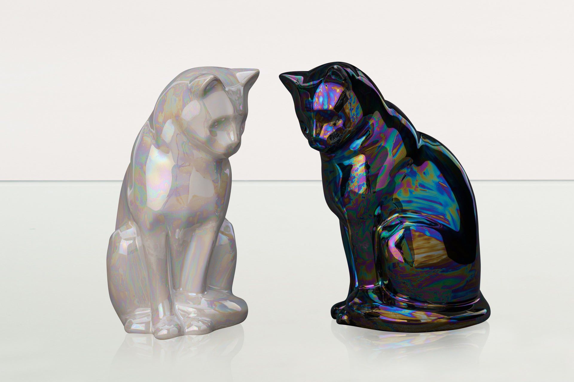 Sitting Cat Pet Urn for Ashes in Pearlescent White
