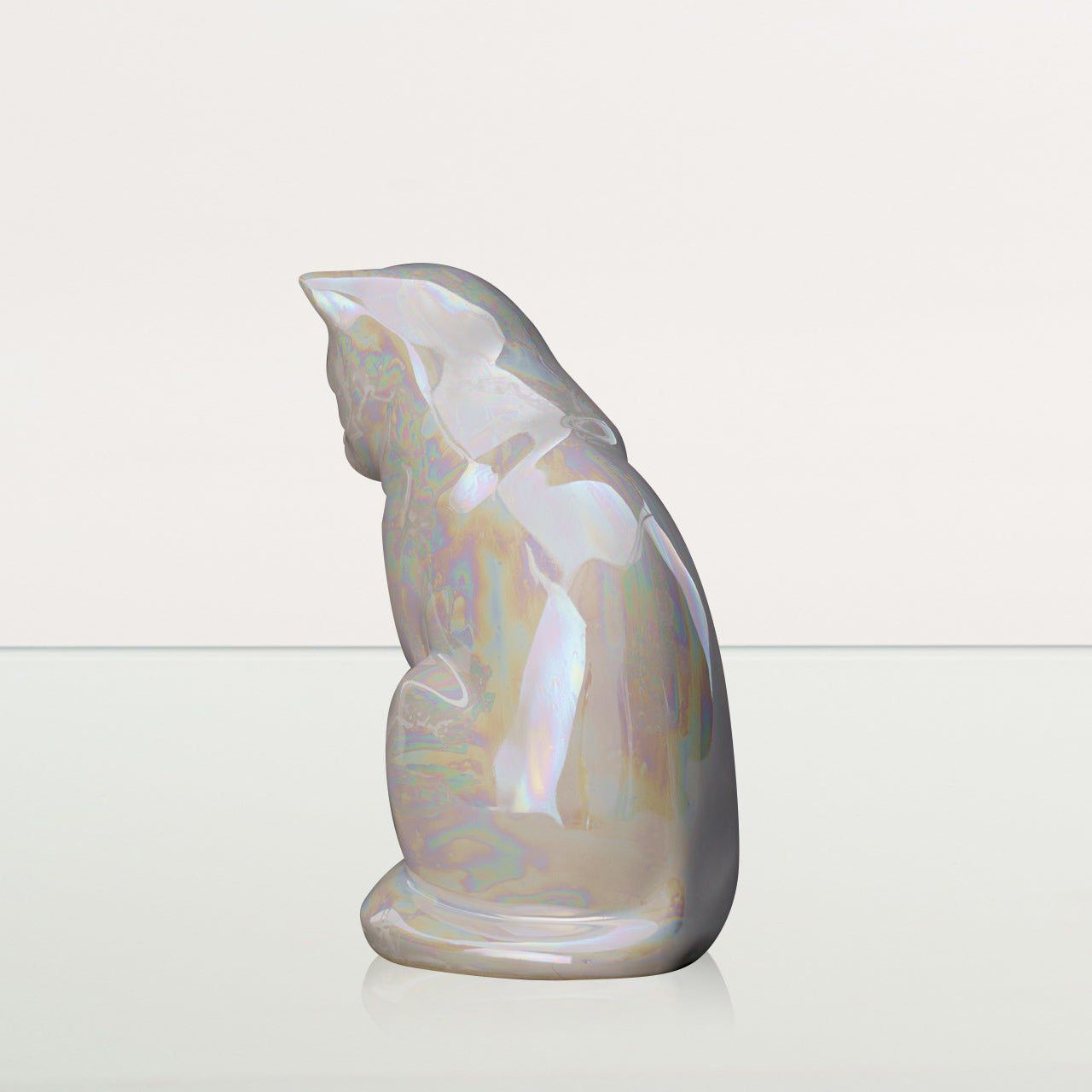 Sitting Cat Pet Urn for Ashes in Pearlescent White