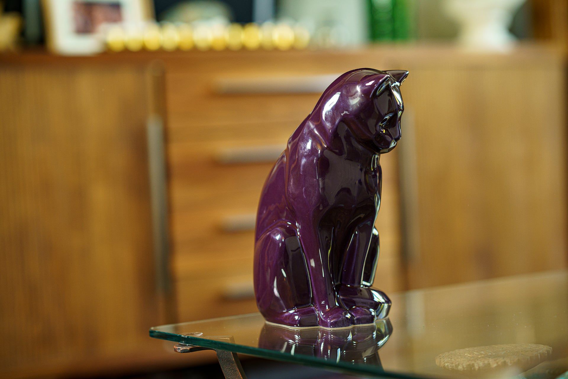 Sitting Cat Pet Urn for Ashes in Purple