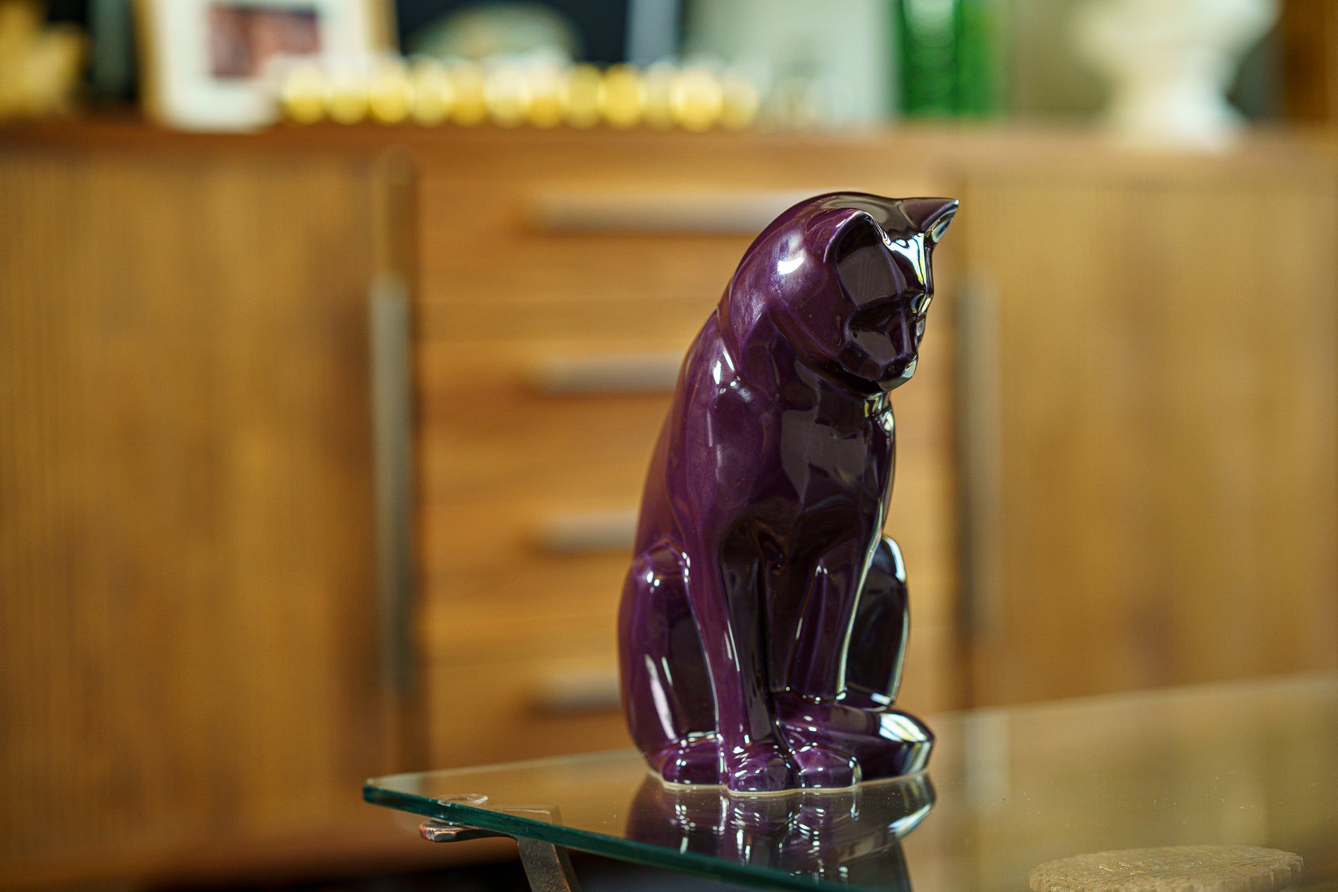 Sitting Cat Pet Urn for Ashes in Purple