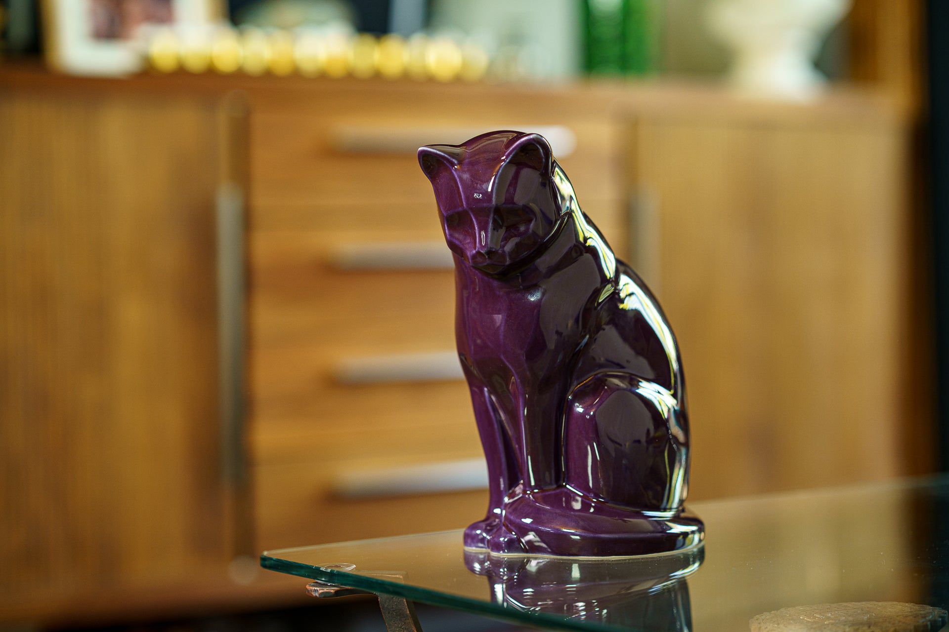 Sitting Cat Pet Urn for Ashes in Purple
