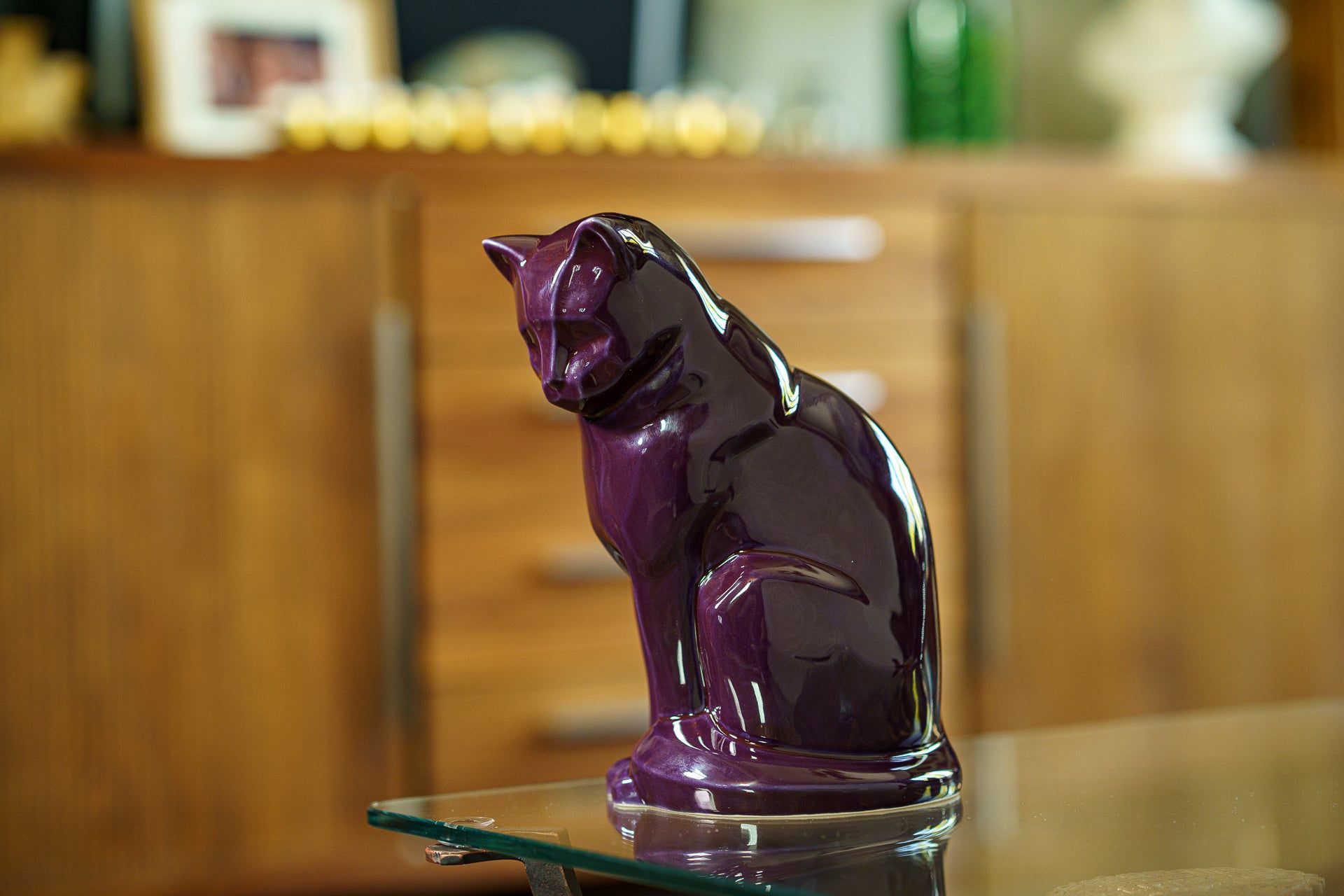 Sitting Cat Pet Urn for Ashes in Purple