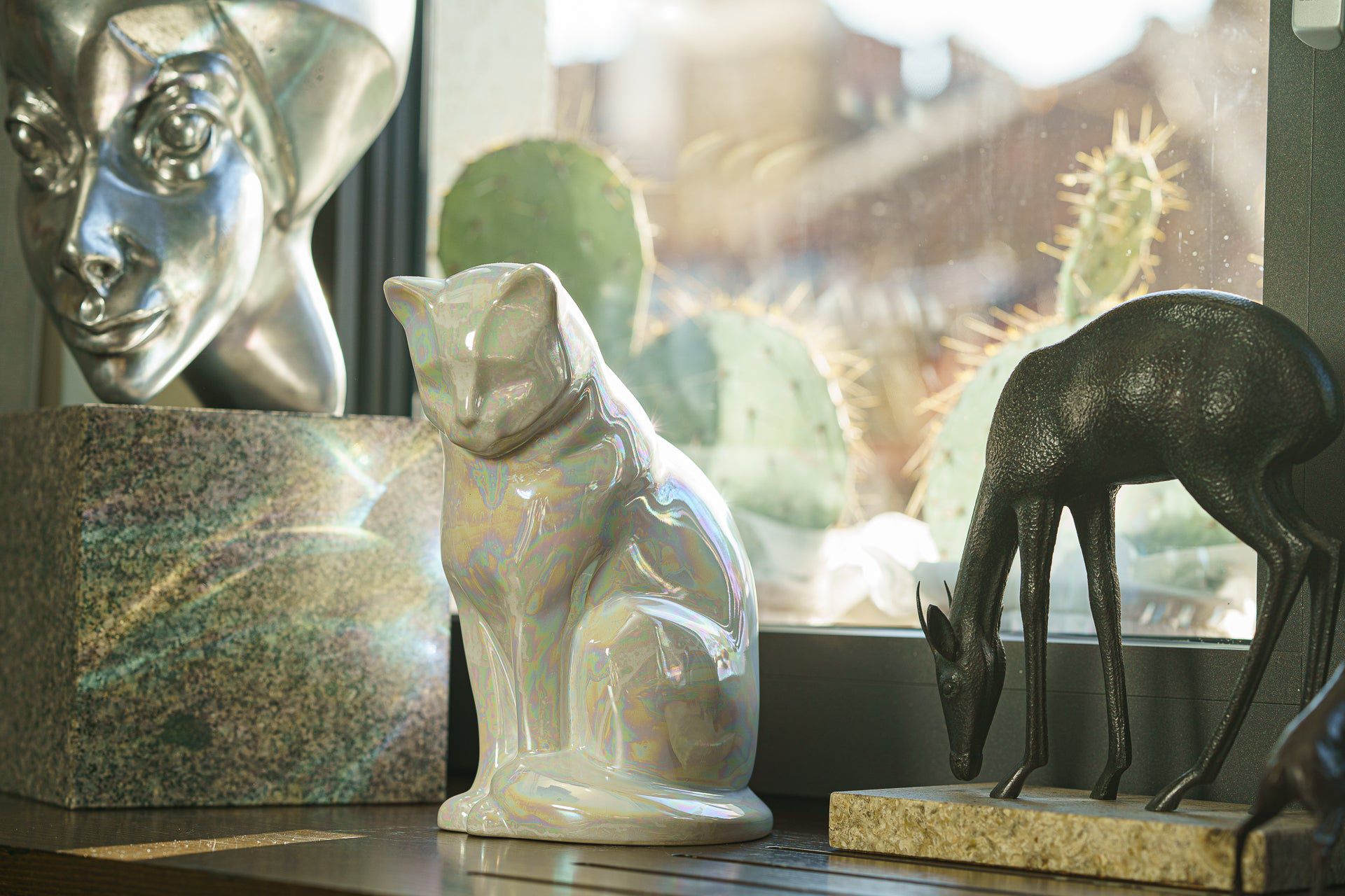 Sitting Cat Pet Urn for Ashes in White