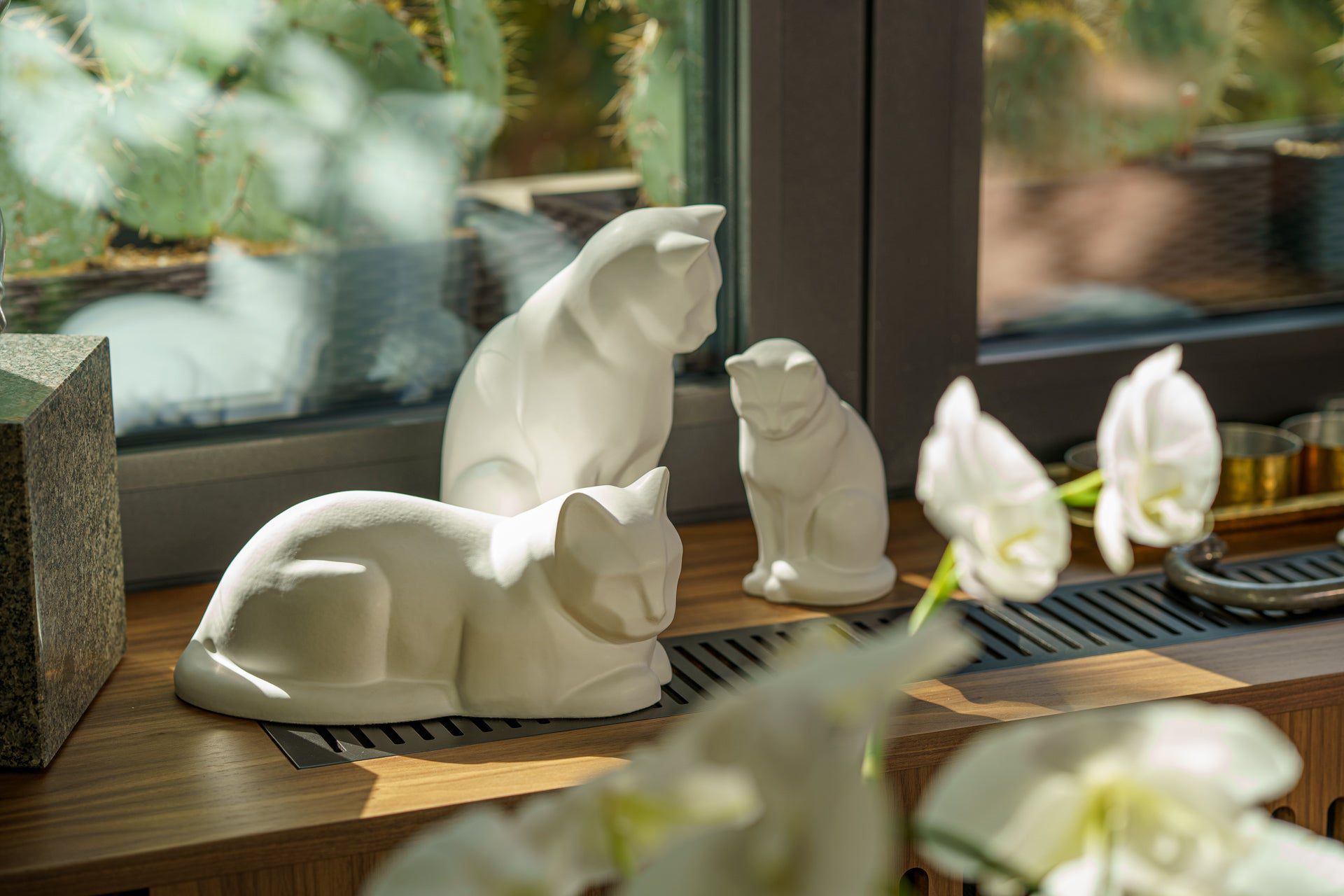 Sitting Cat Pet Urn for Ashes in Oily Green