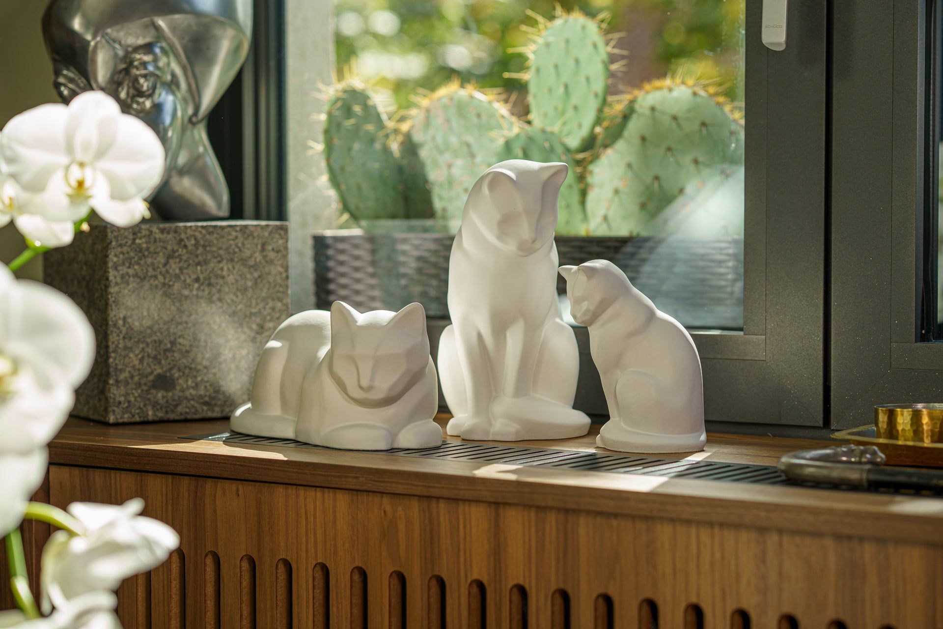 Sitting Cat Pet Urn for Ashes in Oily Green