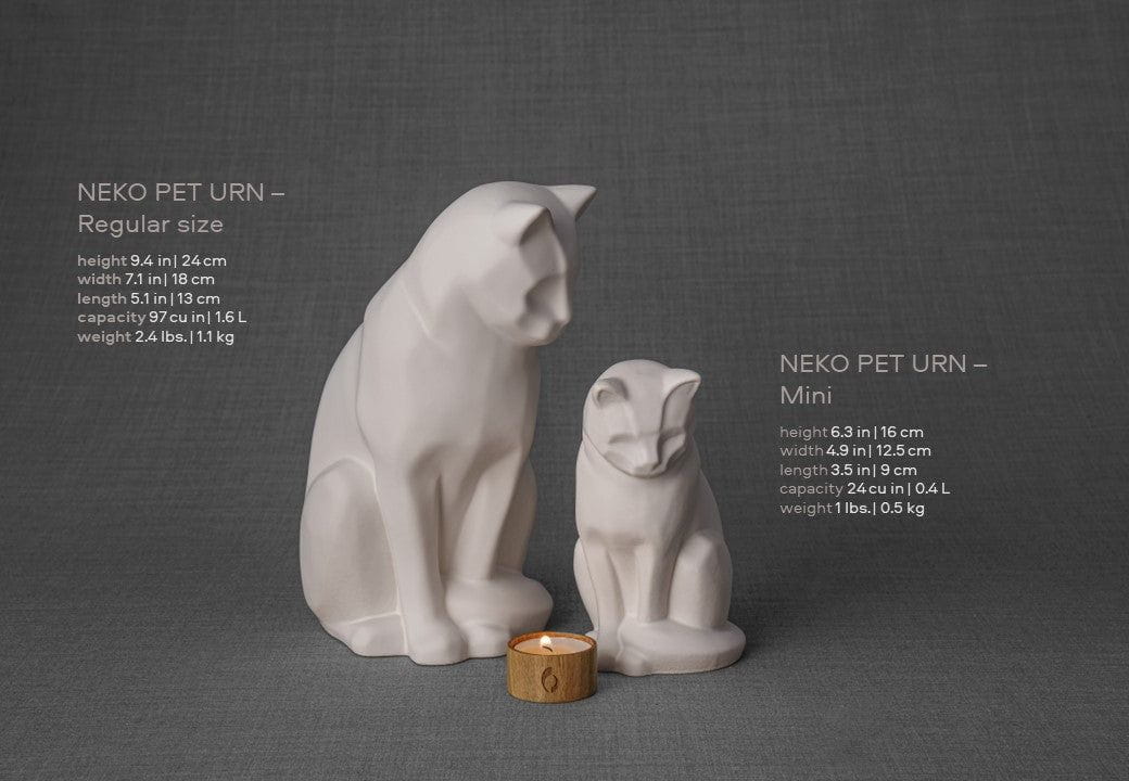 Sitting Cat Pet Urn for Ashes in Oily Green