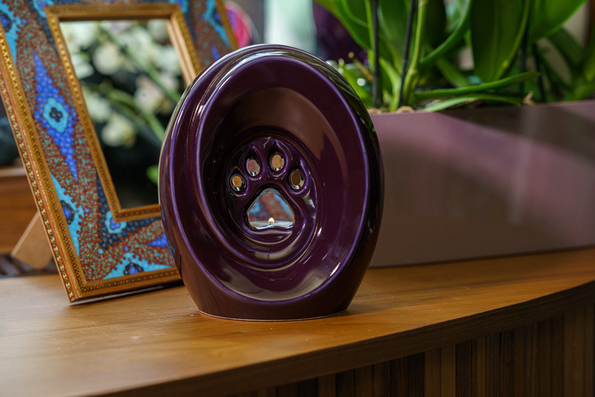 Paw Pet Urn for Ashes in Purple
