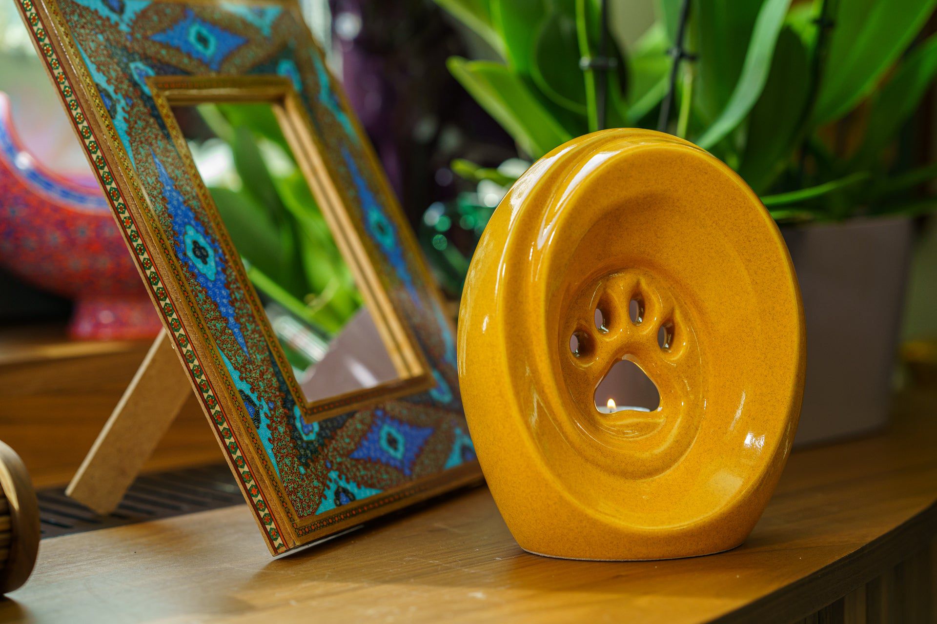 Paw Pet Urn for Ashes in Amber Yellow