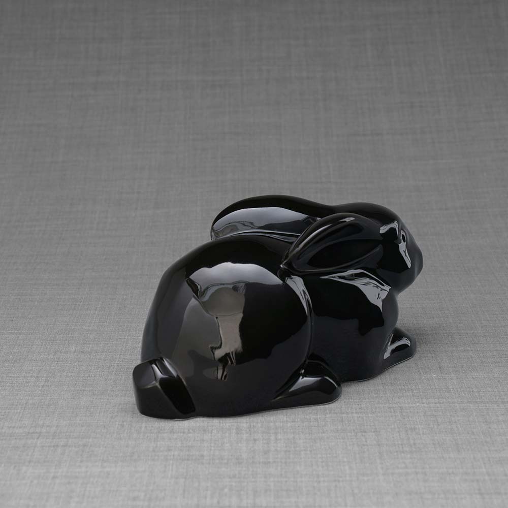 Rabbit Urn For Ashes Glossy Black Back Right