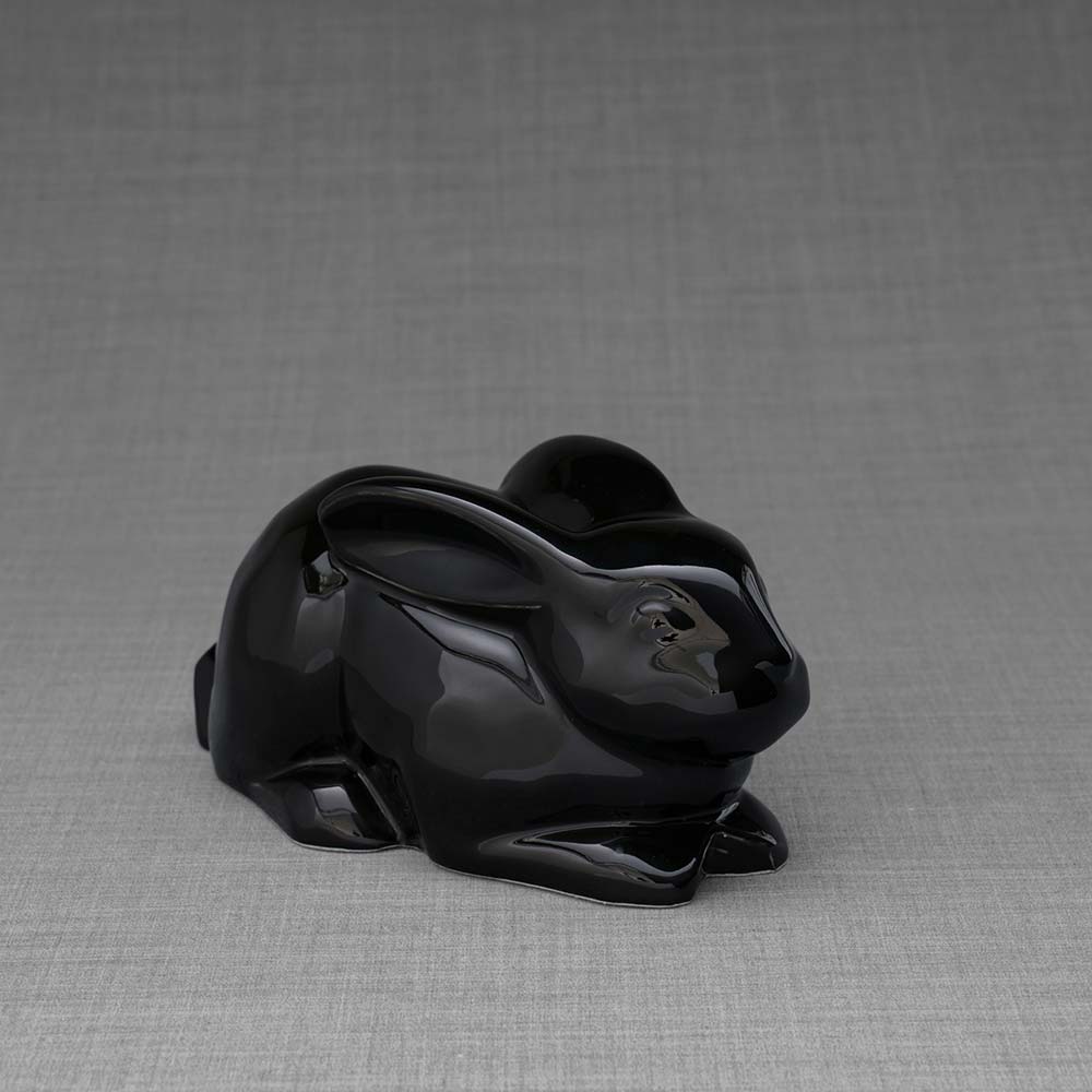 Rabbit Urn For Ashes Glossy Black Front Right