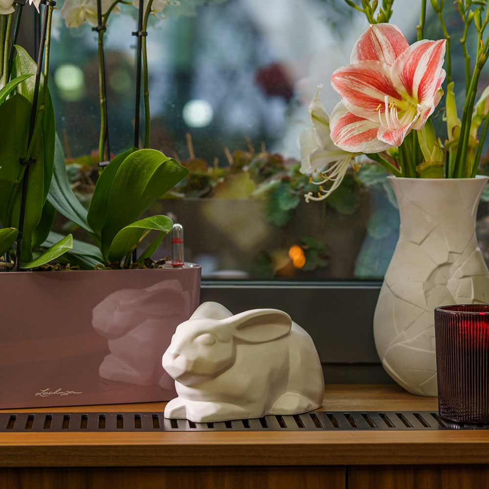 Rabbit Urn For Ashes Matte White By Window Left