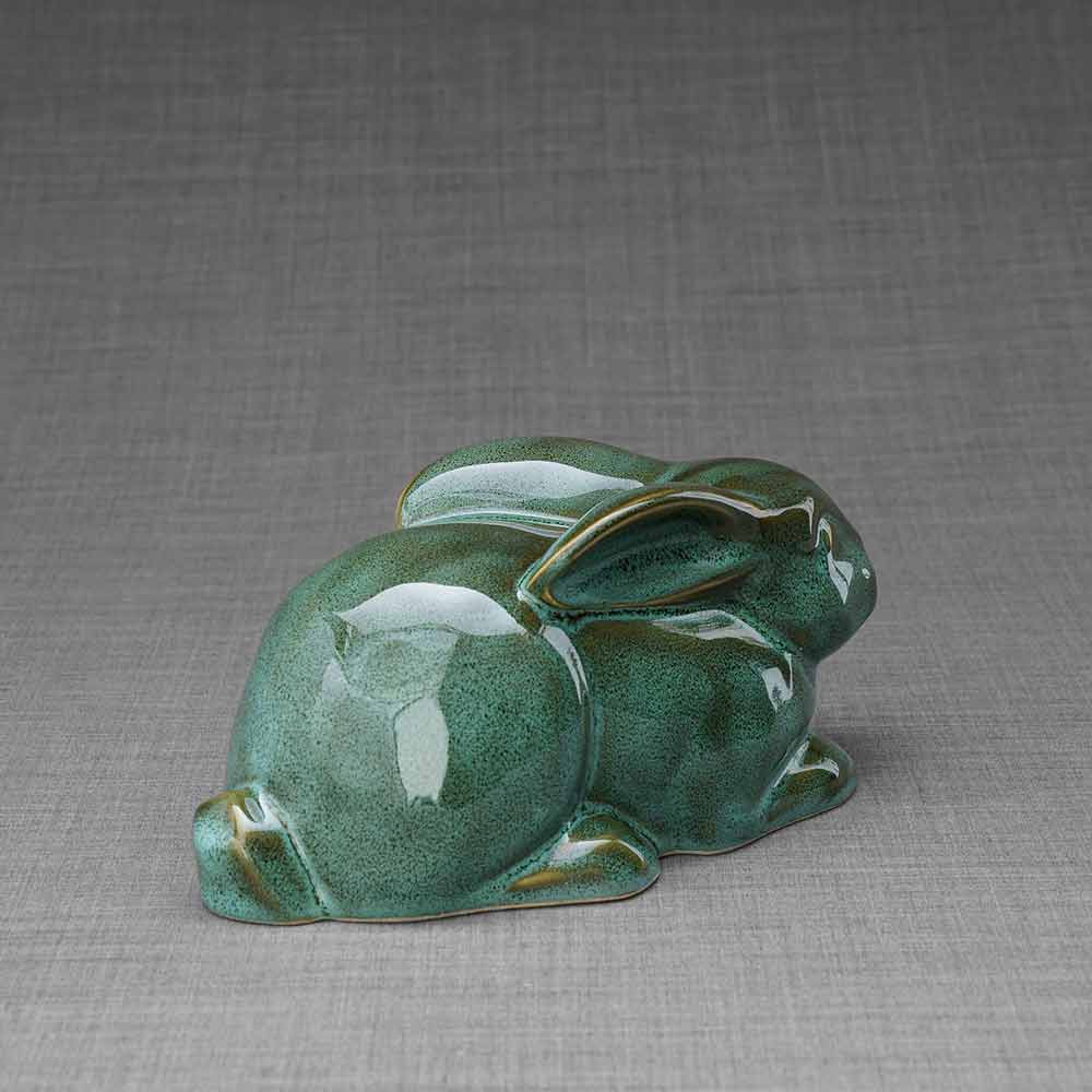 Rabbit Urn For Ashes Oily Green Back Right