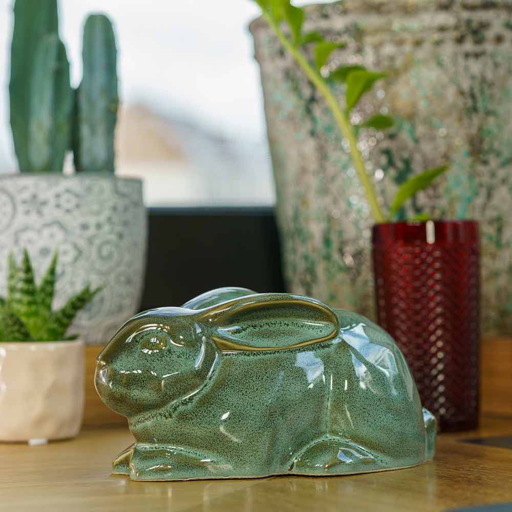 Rabbit Urn For Ashes Oily Green By Window Left
