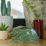 Rabbit Urn for Ashes in Oily Green