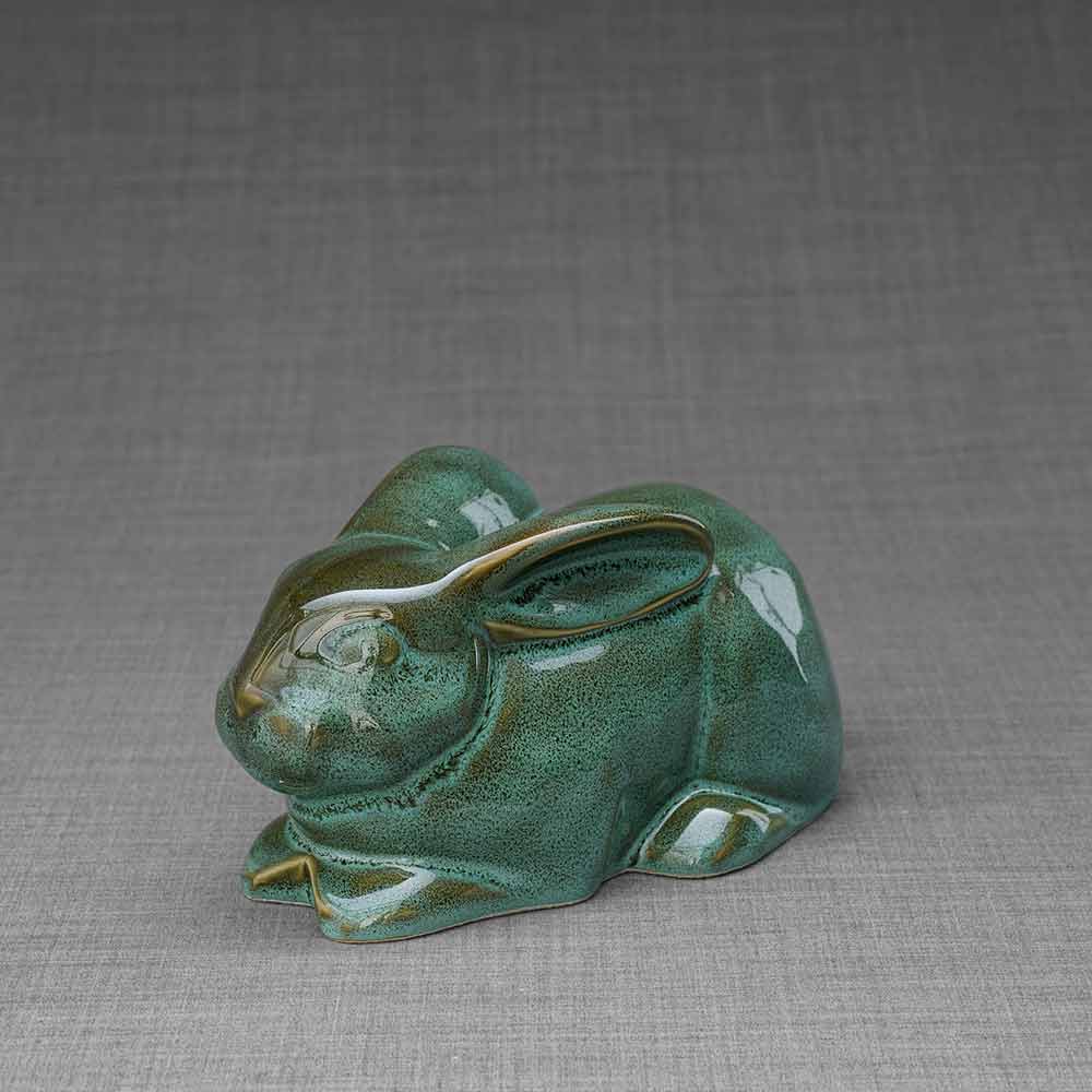 Rabbit Urn For Ashes Oily Green Front Left