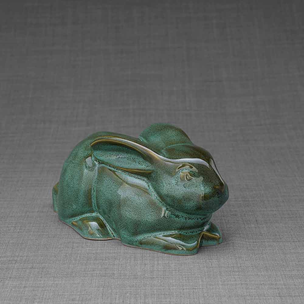 Rabbit Urn For Ashes Oily Green Front Right