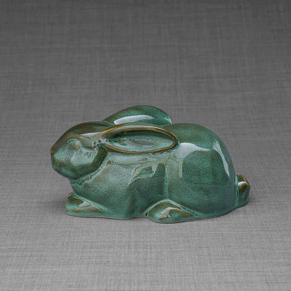 Rabbit Urn For Ashes Oily Green Left