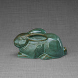 Rabbit Urn for Ashes in Oily Green