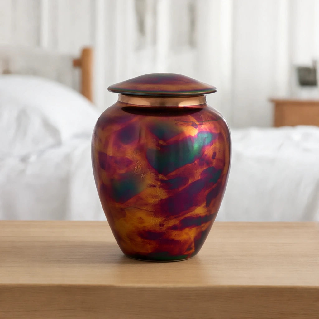 Raku Metal Keepsake Urn for Ashes in Multicolour