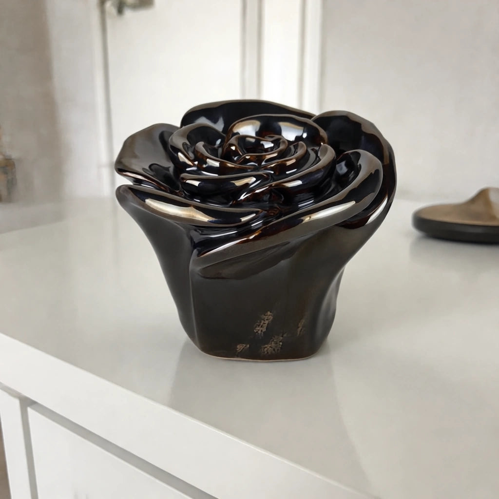 Rose Keepsake Urn for Ashes in Black