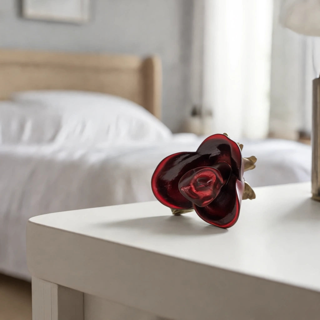 Rose Keepsake Urn for Ashes in Red and Bronze