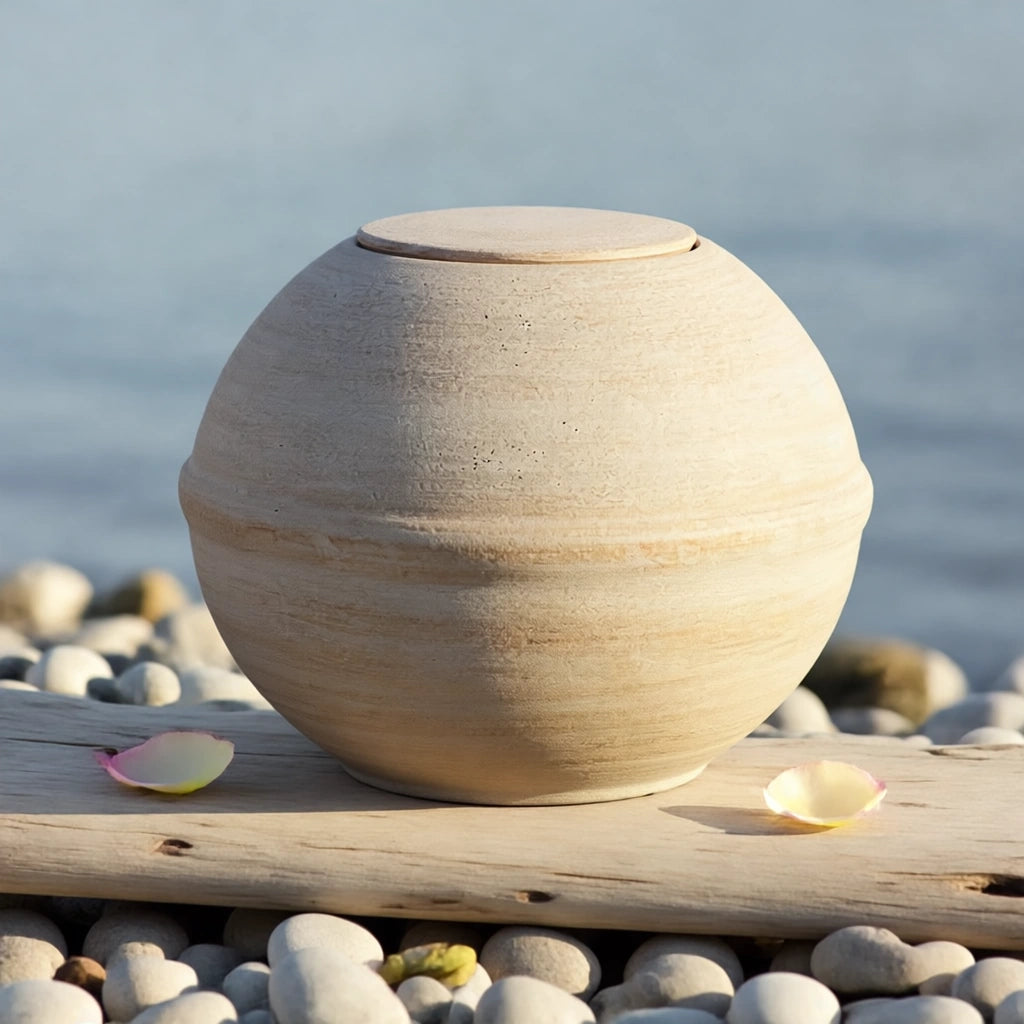 Round Adult Biodegradable Urn for Ashes in Sand