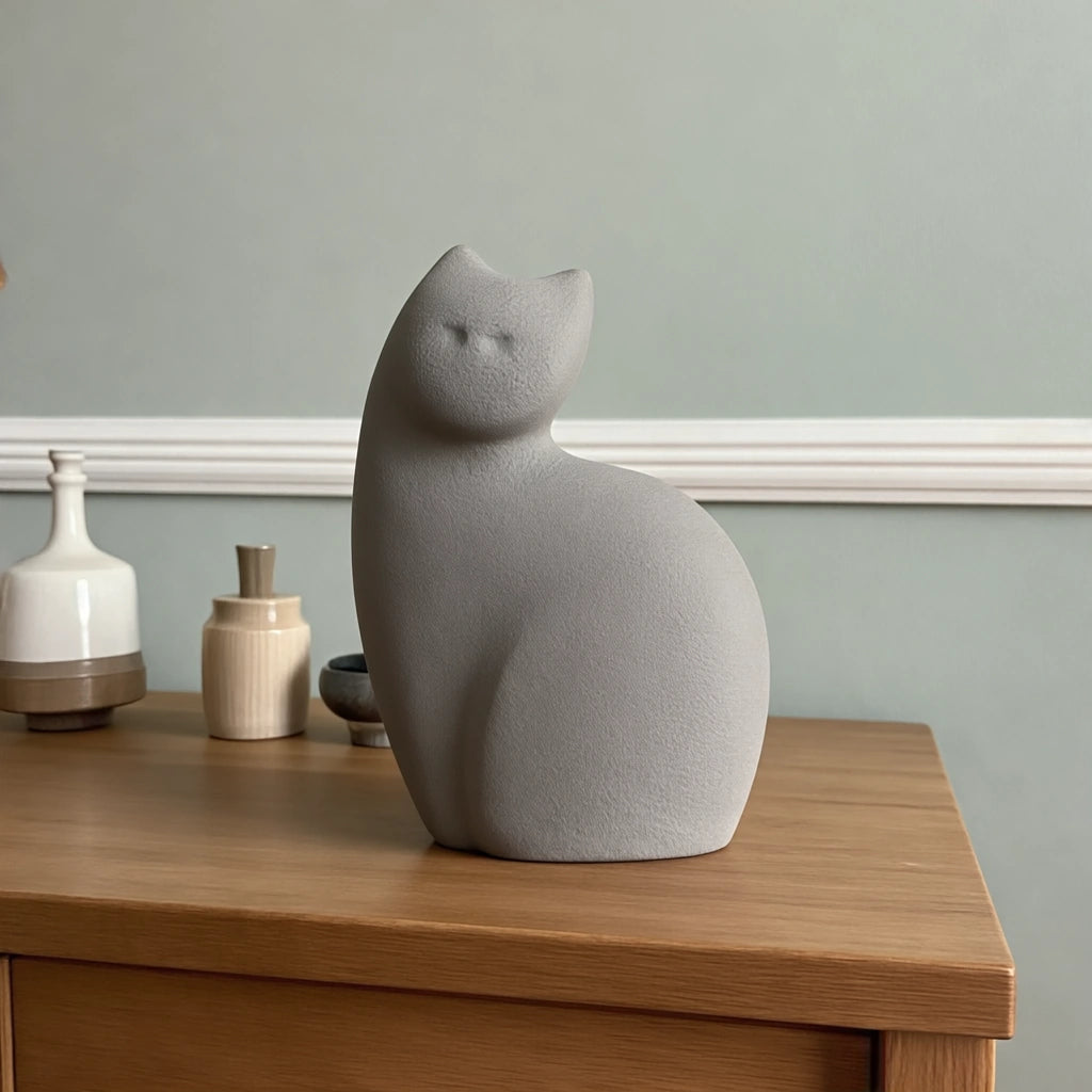 Sitting Cat Urn for Ashes in Grey