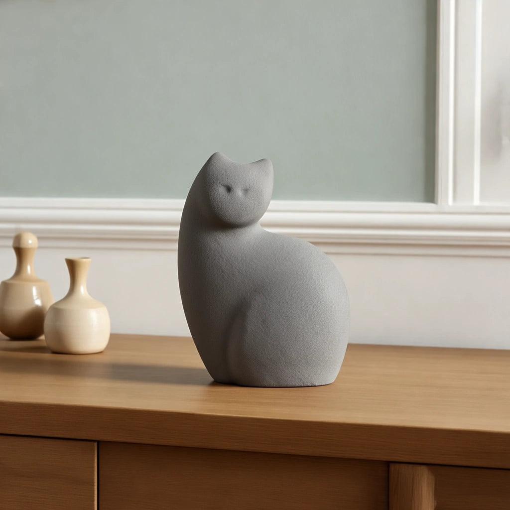 Sitting Cat Urn for Ashes in Grey