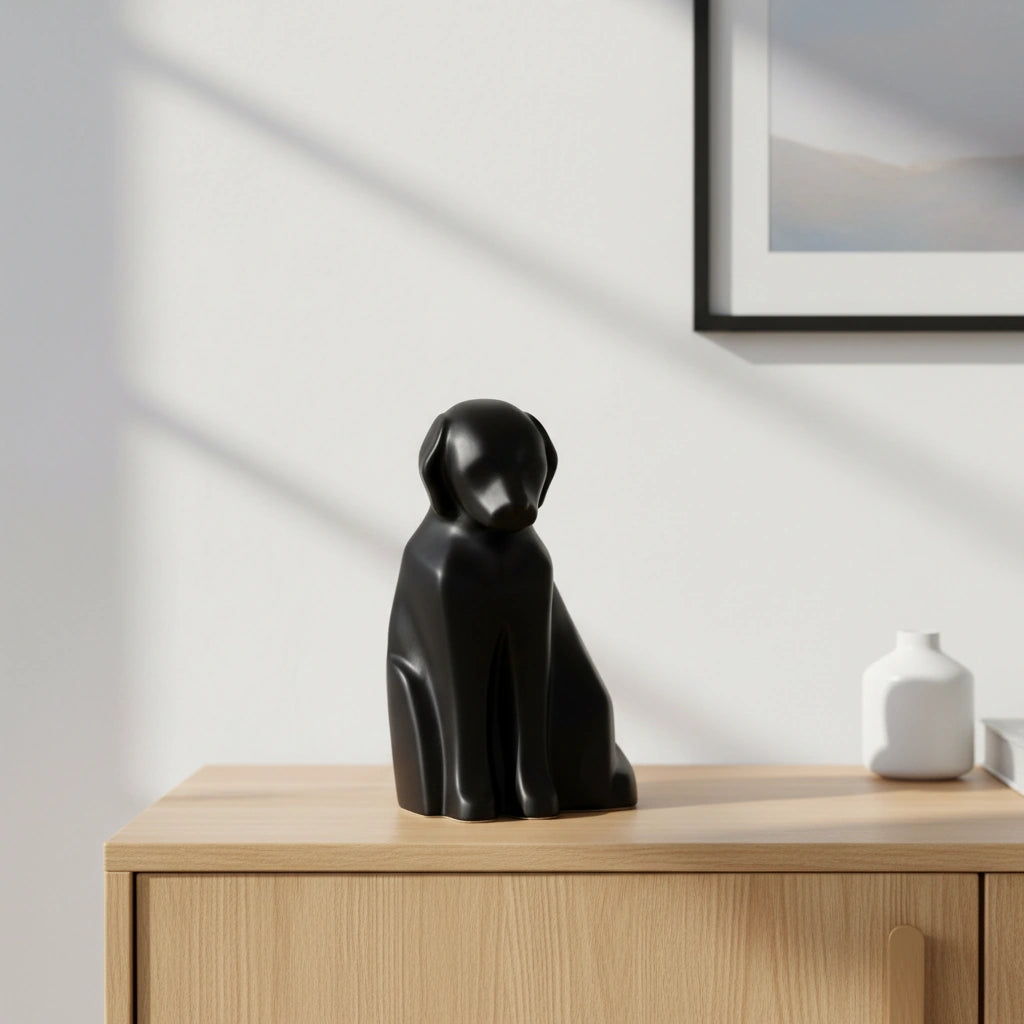 Sitting Dog Pet Urn for Ashes in Matte Black - Medium