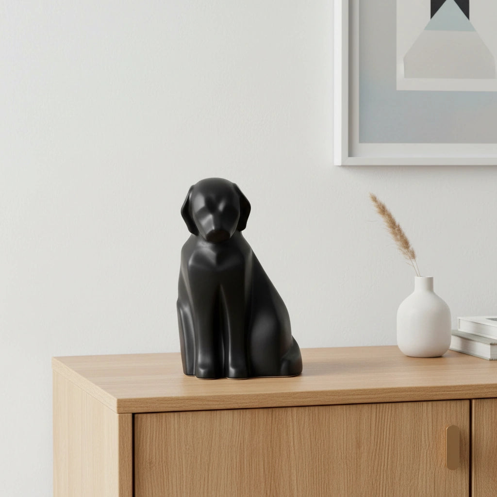 Sitting Dog Pet Urn for Ashes in Matte Black - Medium