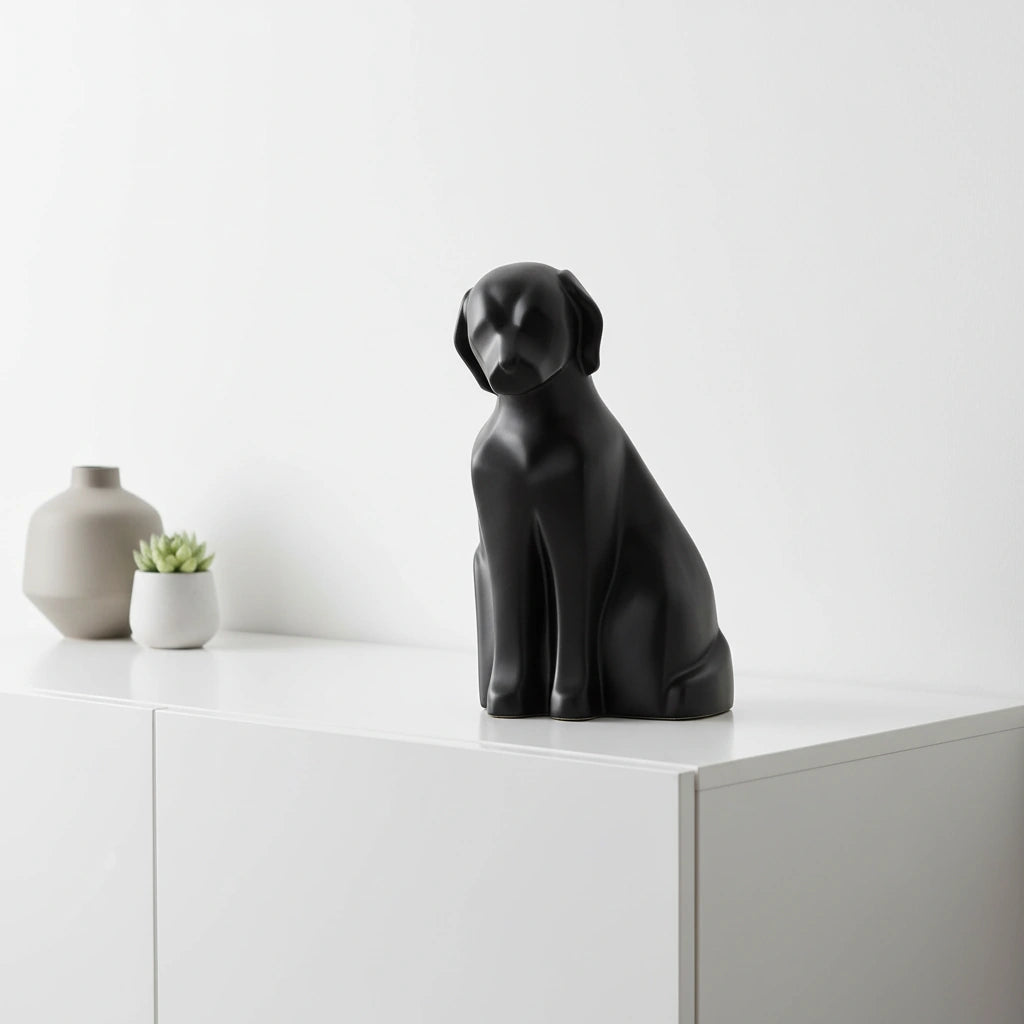 Sitting Dog Pet Urn for Ashes in Matte Black