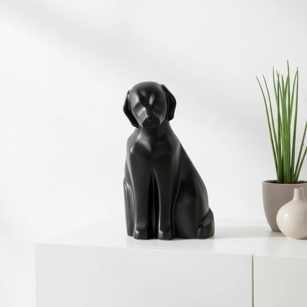 Sitting Dog Pet Urn for Ashes in Matte Black
