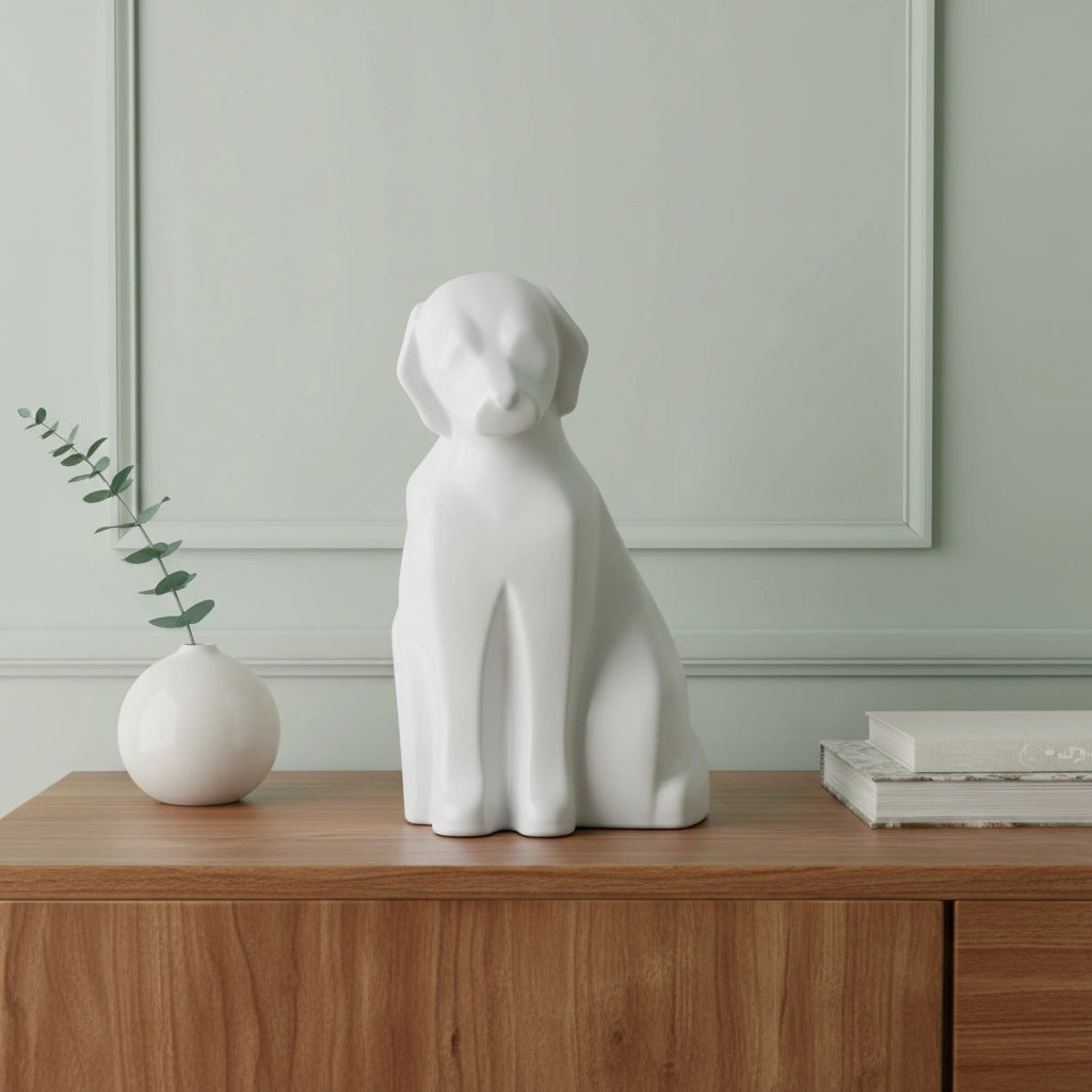 Sitting Dog Pet Urn for Ashes in Matte White