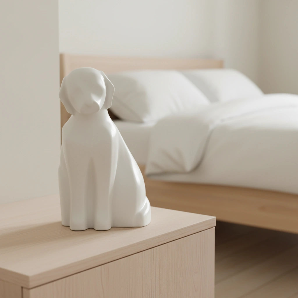 Sitting Dog Pet Urn for Ashes in Matte White