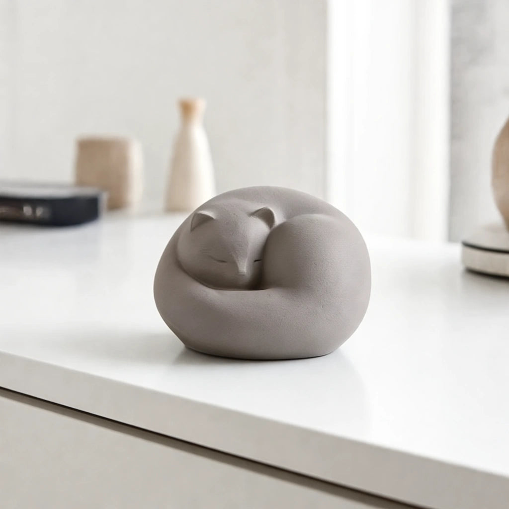 Sleeping Cat Urn for Ashes in Grey