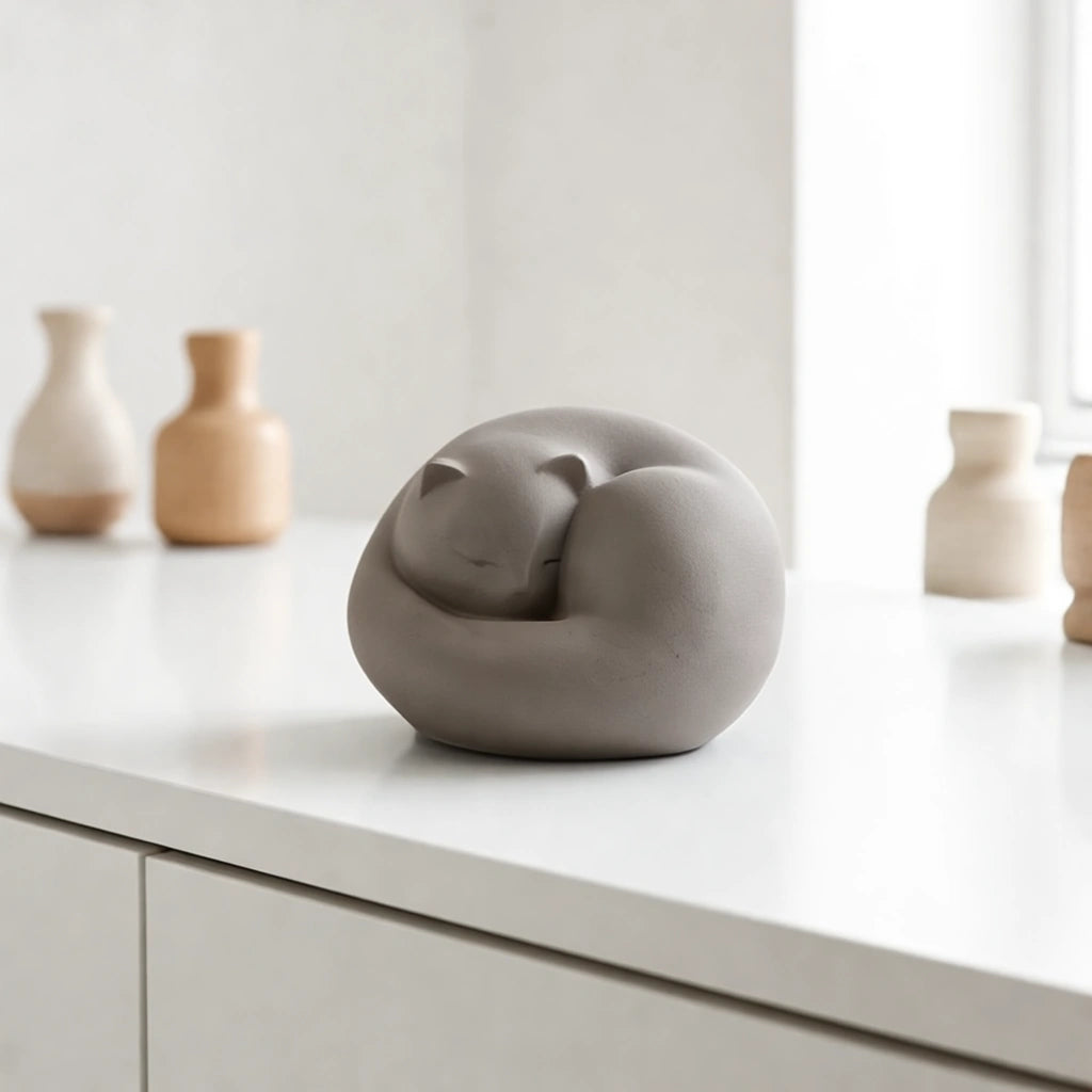 Sleeping Cat Urn for Ashes in Grey