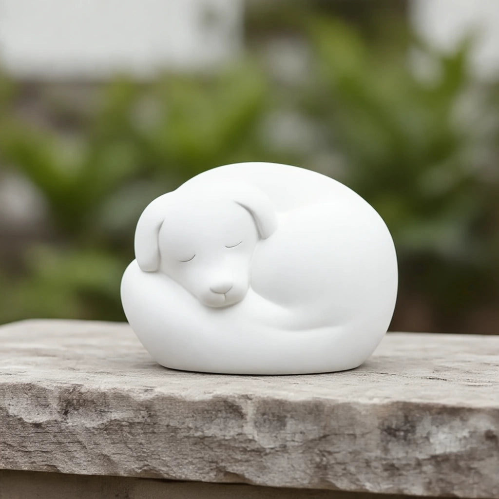 Sleeping Dog Urn for Ashes in White