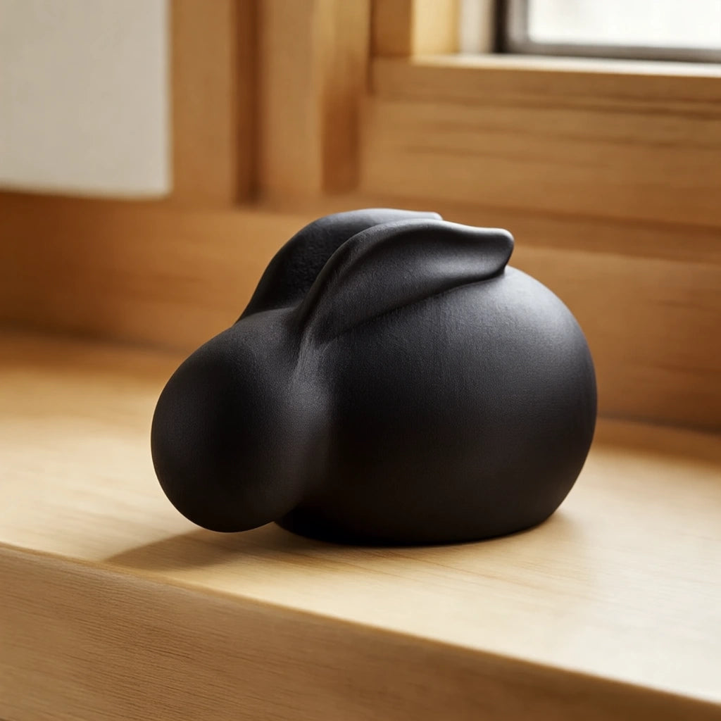 Sleeping Rabbit Pet Urn for Ashes in Black