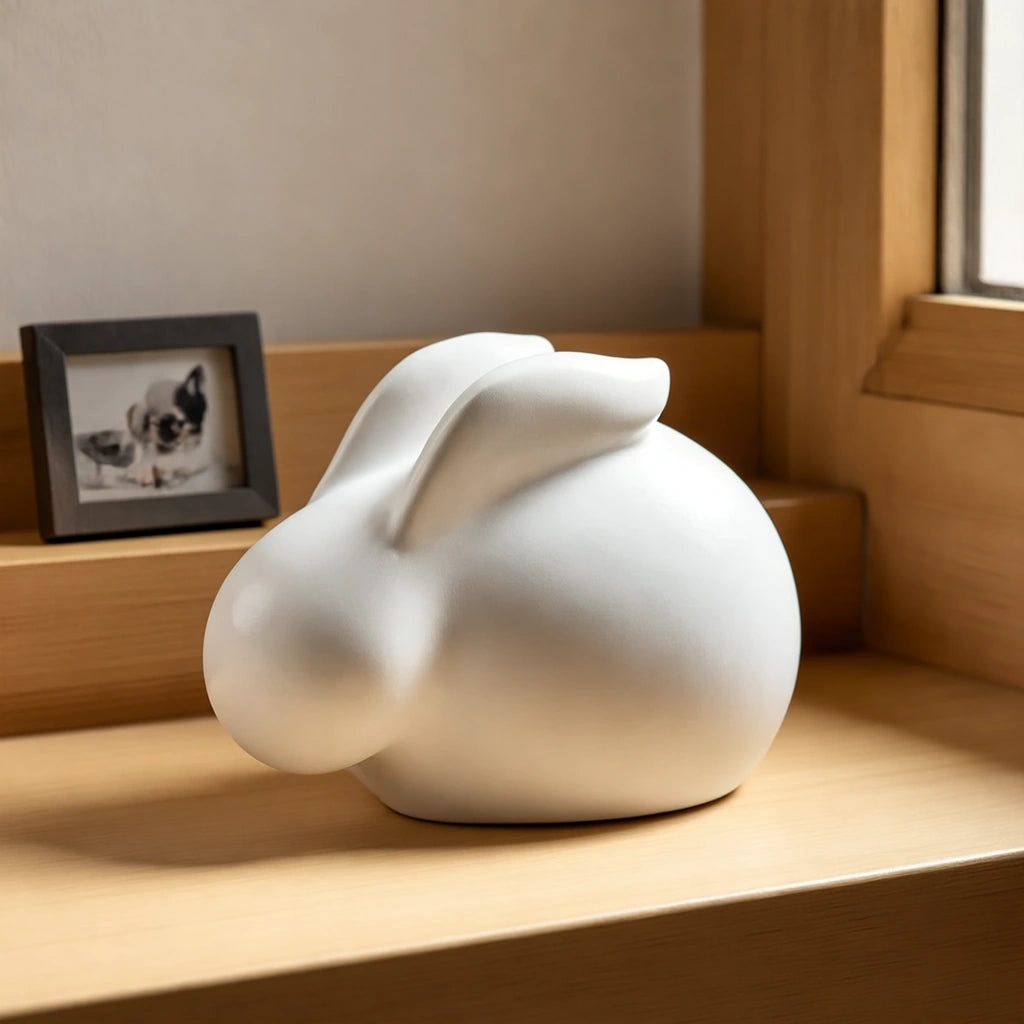 Sleeping Rabbit Pet Urn for Ashes in White