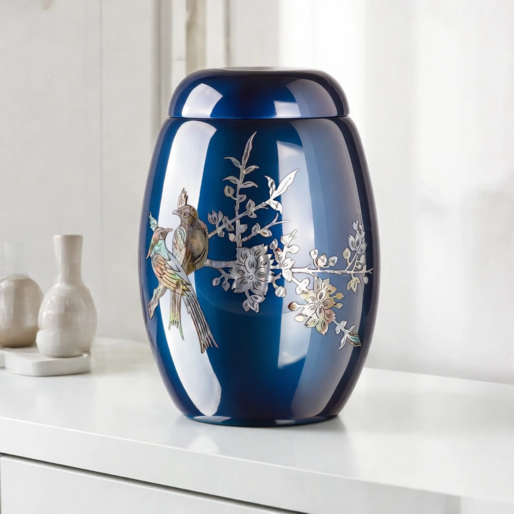 Songbird Fibreglass Adult Cremation Urn for Ashes in Blue