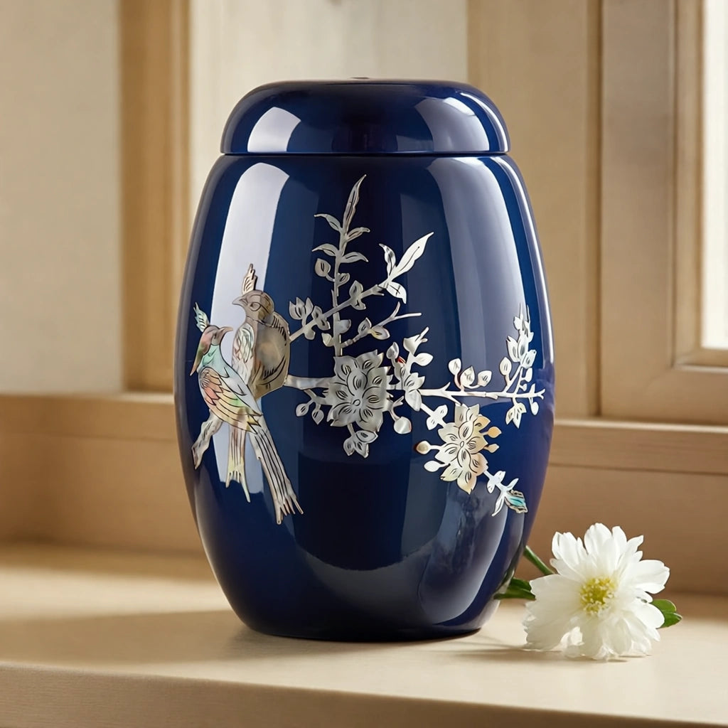 Songbird Fibreglass Adult Cremation Urn for Ashes in Blue