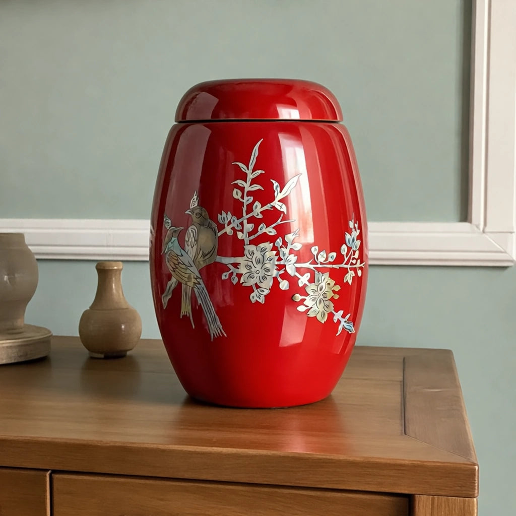 Songbird Fibreglass Adult Cremation Urn for Ashes in Ruby Red